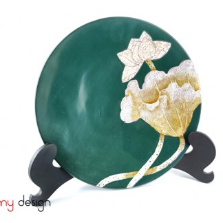 Green round lacquer dish attached with eggshell lotus 25 cm( not included with stand)